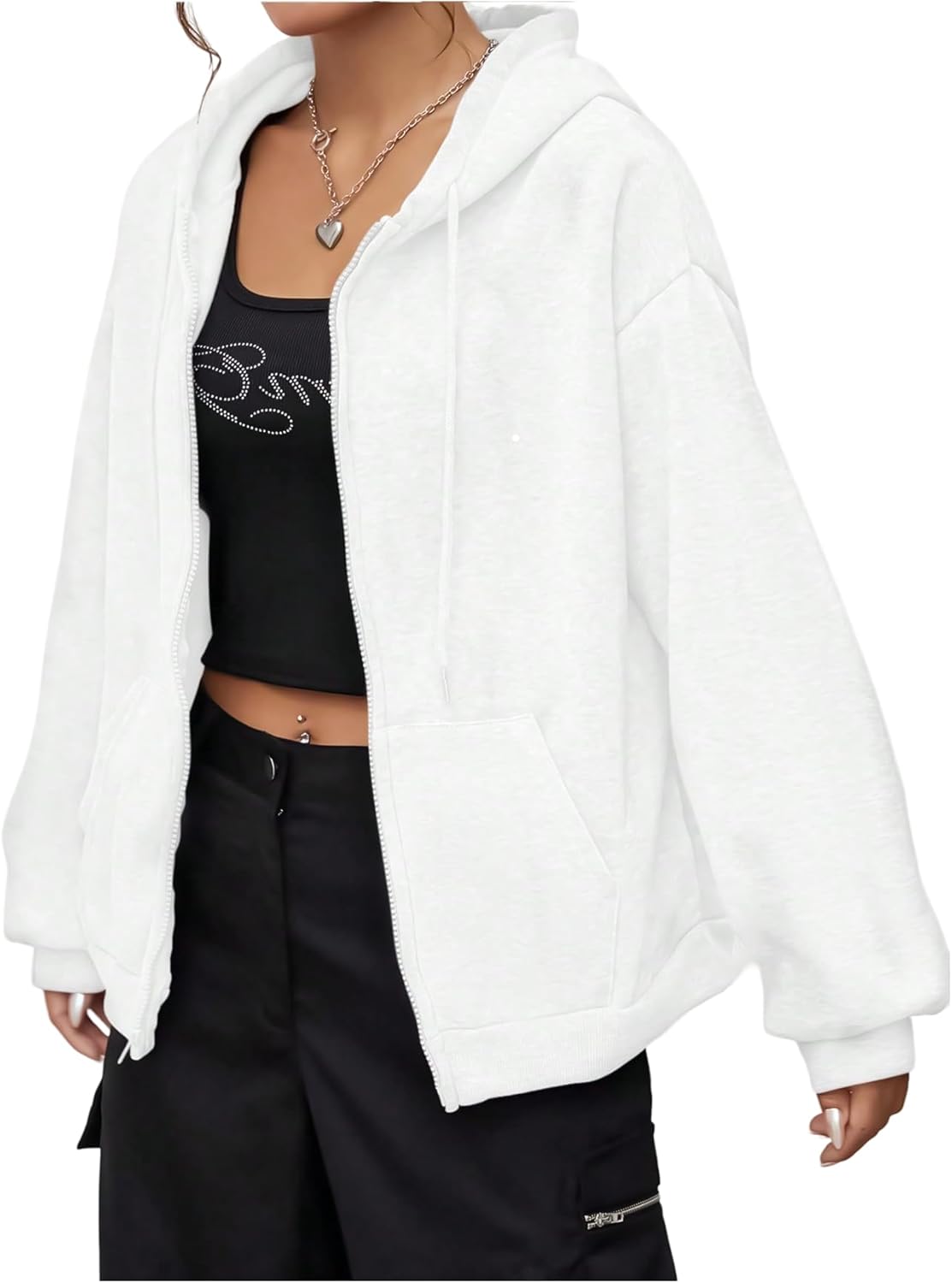 SHENHE Women's Fleece Zip Up Hoodie Long Sleeve Casual Loose Hooded Jacket with Pockets