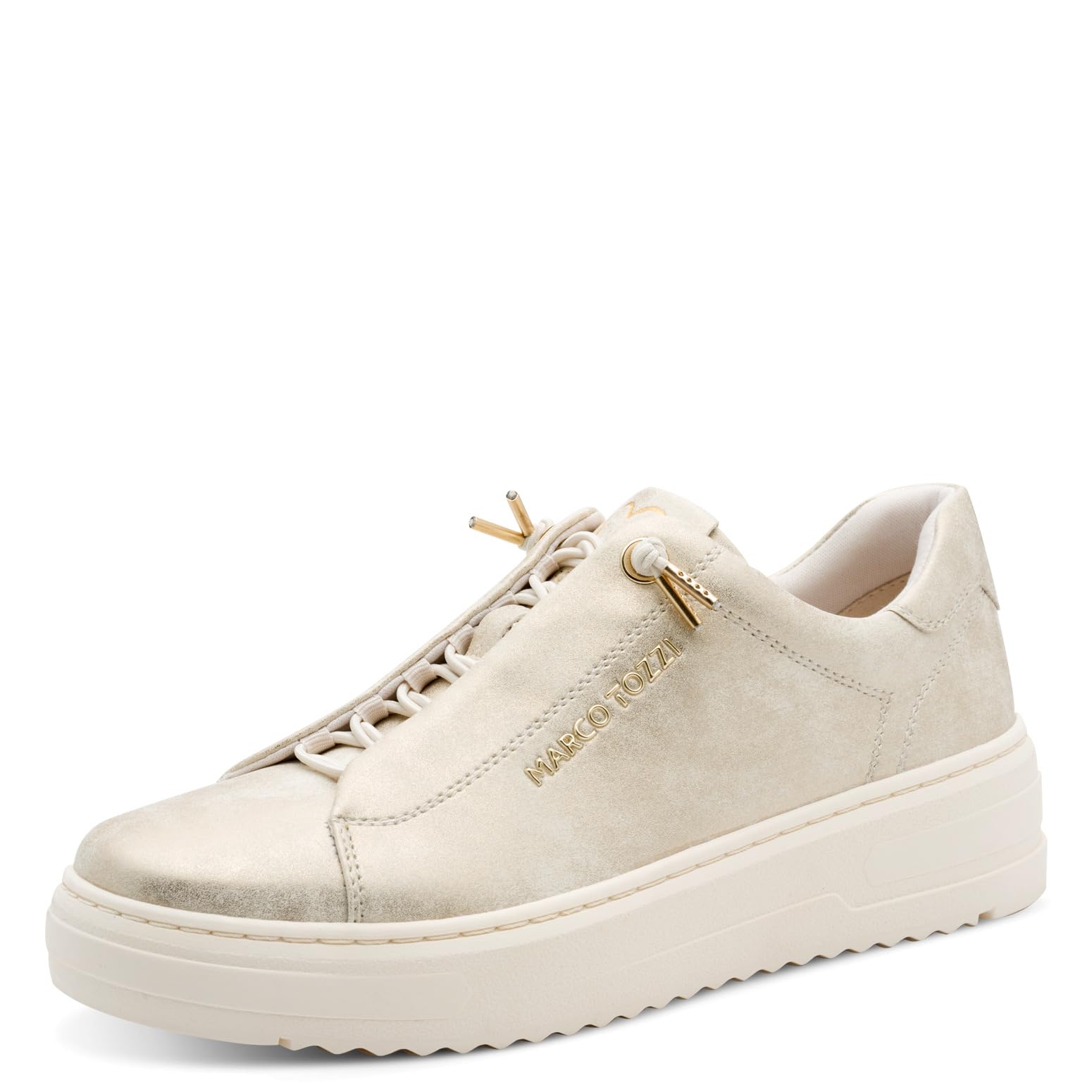 MARCO TOZZI Women Sneaker Soft Feel Me Removable Footbed Soft Lining Vegan Lace up, Beige (Dune MET.Comb), 4.5 UK
