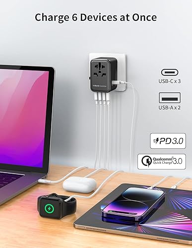 Miniatura 7 de MOMAX Adaptador de viaje universal adaptador de enchufe de viaje GaN de 65 W con enchufes UKEUAUUS cargador adaptador internacional 3USB-C PD y