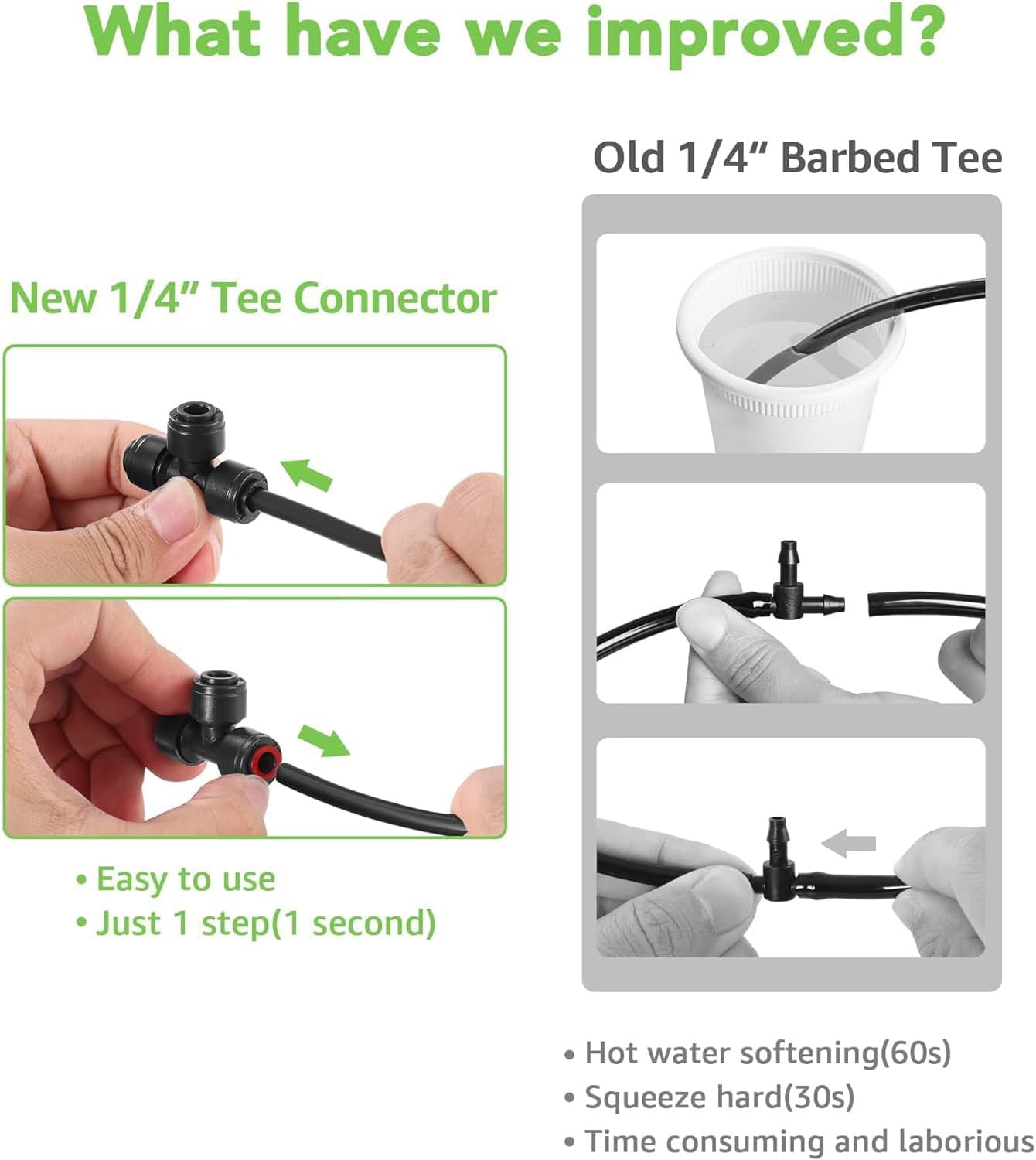 Confezione da 15 connettori a T a innesto rapido da 1/4", raccordo a T da 6,35 mm, senza perdite, per irrigatori o sistemi di irrigazione a goccia (nero)