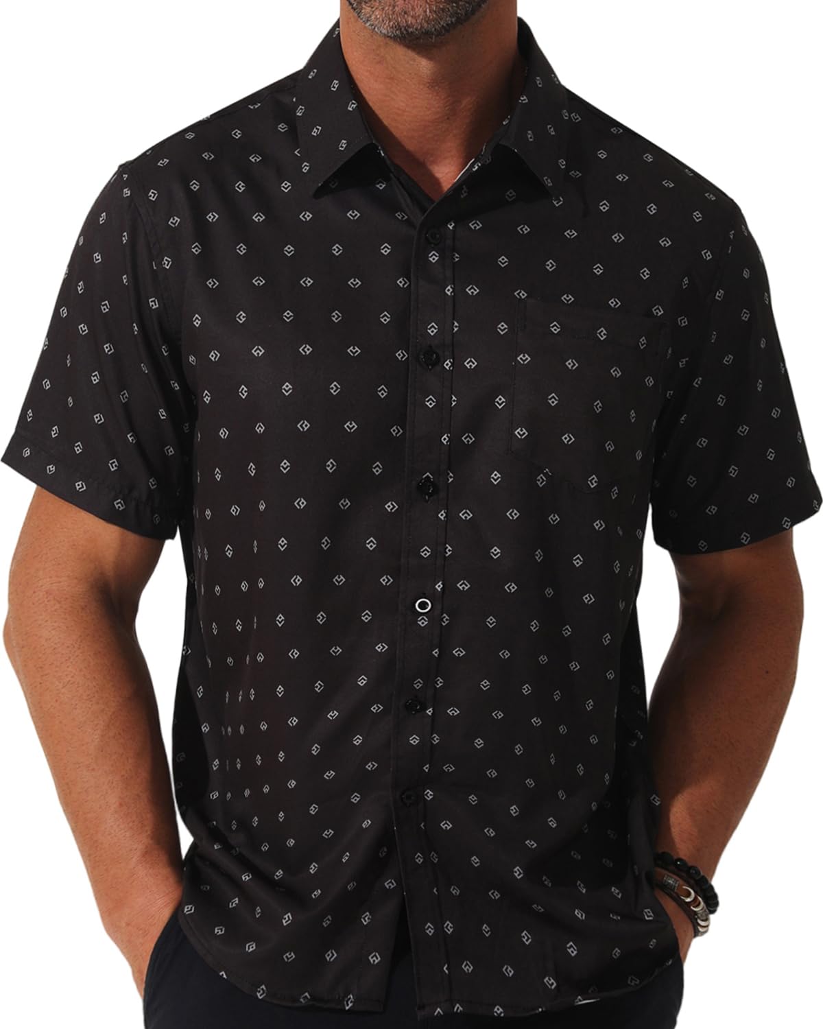 fohemr Mens Short Sleeve Casual Button Down Graphic Printed Shirt Summer Untucked Business Pattern Dress Shirts with Pocket