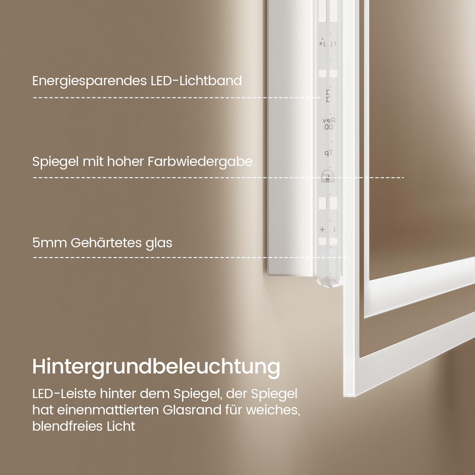 EMKE Badspiegel mit Beleuchtung 90x70cm, Badezimmerspiegel mit Touch, Antibeschlag, Kaltweiß Licht dimmbar, Speicherfunktion und automatischer Abschaltung nach 3 Stunden, ideal für Badezimmer