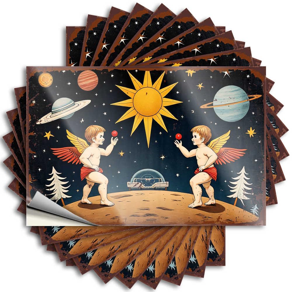 Lettering Sticker Bar Accessories Man Cave Vinyl Sticker | Two Angels Playing with Red Balls On The Moon Mini for Diatomaceous Use(12X18CM)
