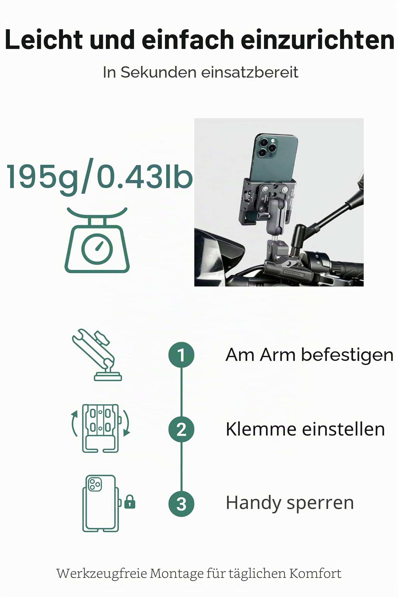 FANAUE Universelle Handyhalterung mit 2,5 cm Kugel für Smartphones mit einer Breite von 5,8 cm bis 8,6 cm, kompatibel mit RAM-Halterungen, B-Größe, Doppelbuchsenarm und Fahrrad-Handyhalterung mit