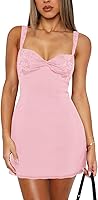 MIYIEONZ Women's Sleeveless Square Neck Lace Splicing Bodycon Mini Dress - Sexy Summer Cocktail Party Straps Dress