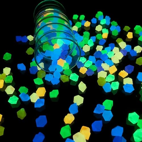 Trasfit 300Pieces Diamond Shaped Luminous Stone, Glow In The Dark Rocks, Colorful Glowing Fish Tank Pebbles - Indoor/Outdoor Yard Décor For Lawn Patio Garden Swimming Pool (14, Mixed Colors, 300) #TOP3