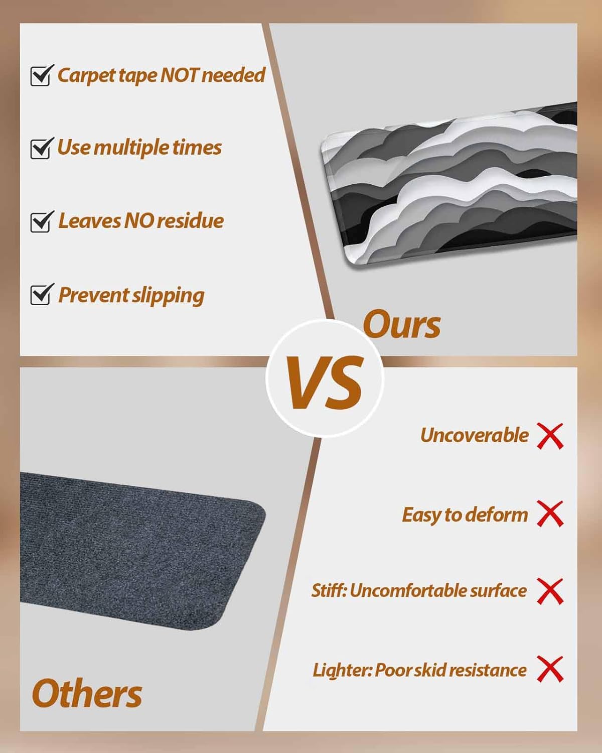 Stair Treads for Wooden Steps,Abstract Wave Black White Art Non Slip Stair Carpet Indoor Stair Runner Staircase Step Treads,Grey Gradient Ocean Sea Stair Mat 8x30in 10 Pcs