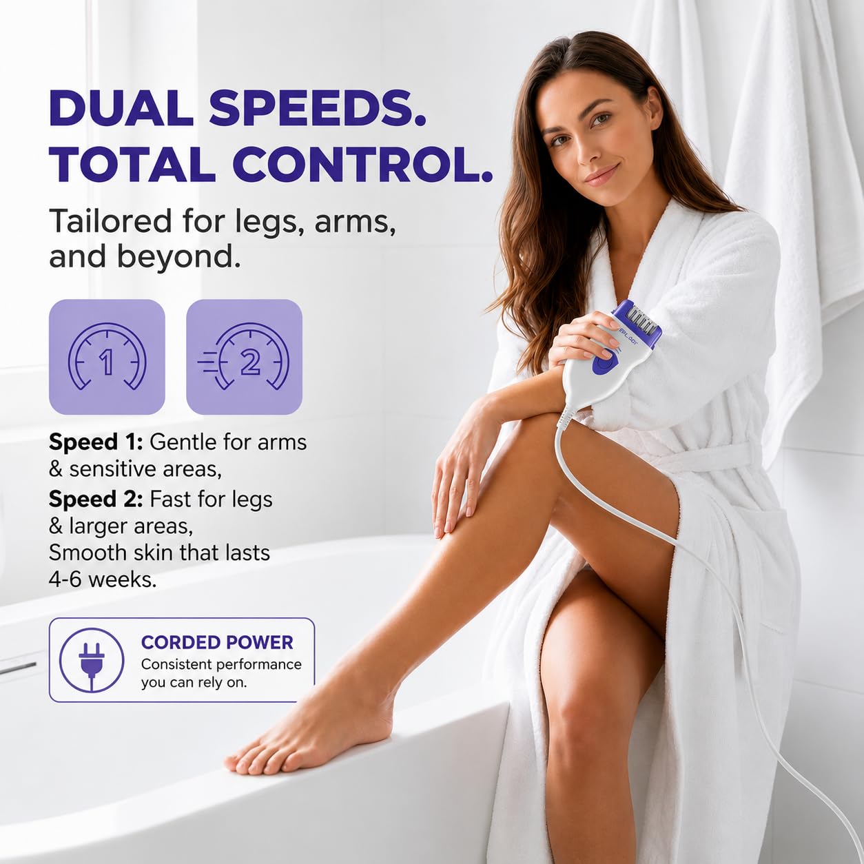 Epilady Speed Corded Épilateur pour homme et femme - Épilateur pour bras, jambes, aisselles, bikini et visage - Deux vitesses - Blanc/rouge