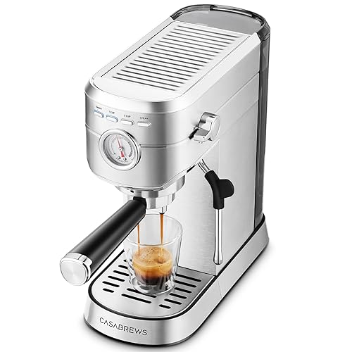 CASABREWS CM5418 Espresso Machine 20 Bar, Compact Espresso Maker with Steam Milk Frother, Stainless Steel Coffee Machine with 34oz Removable Water Tank for Cappuccino, Latte, Silver