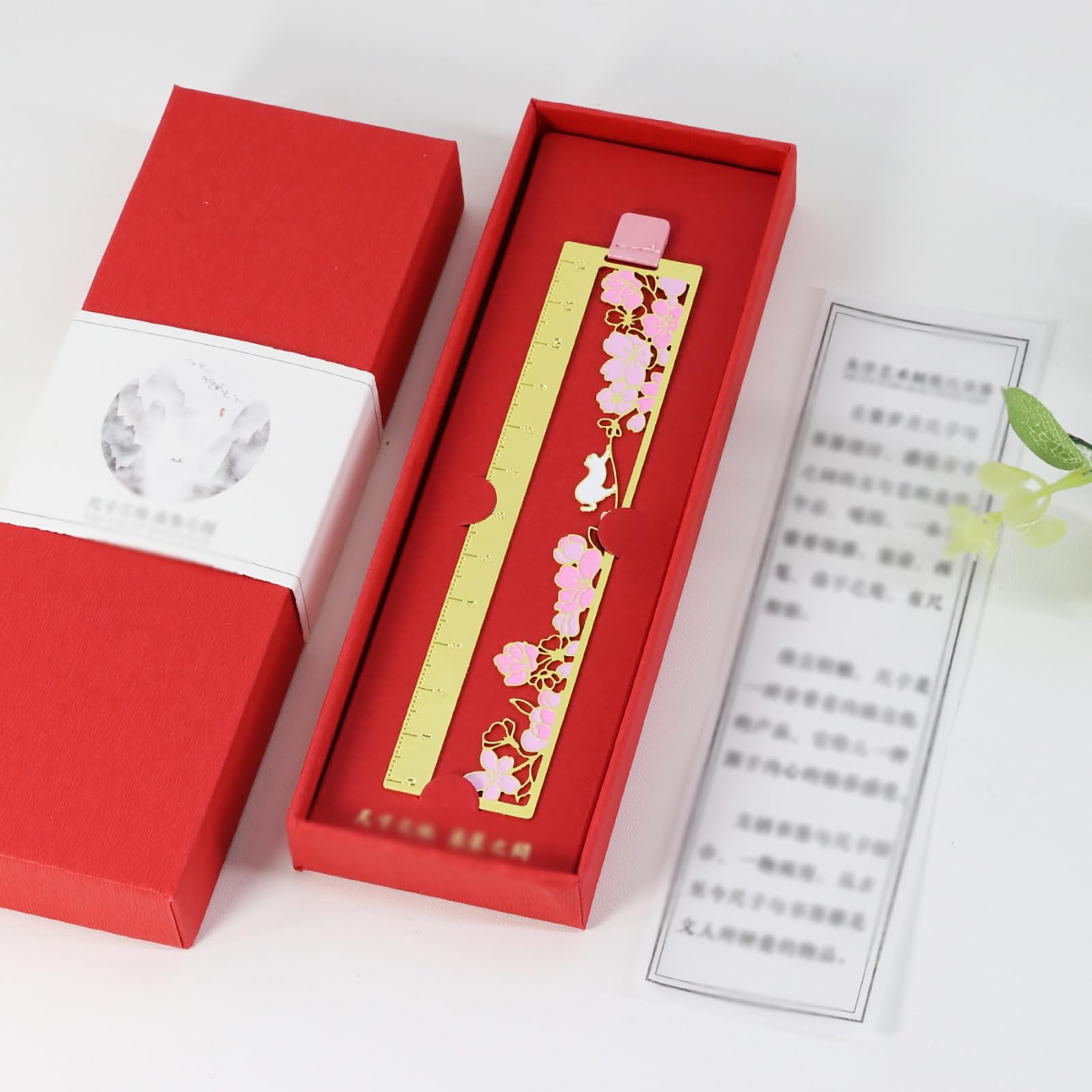 Marque-Page,Peach Blossom Cat Ruler Art Signets Creative Culture Signets Signets en métal Simple