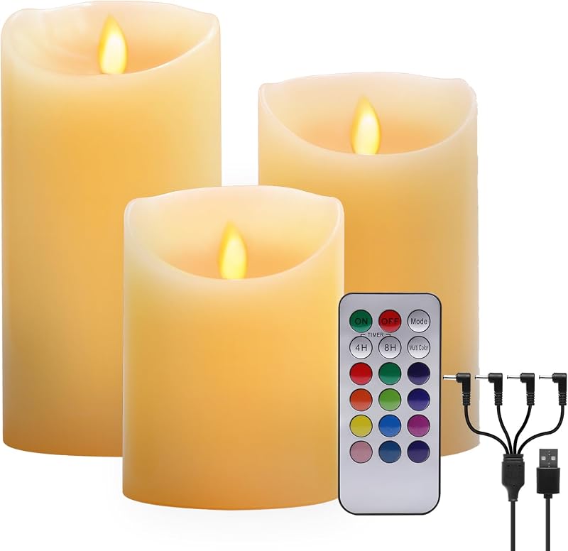 ALED LIGHT LED RGB Gyertyák Távirányítóval, Meleg Fehér Flakkozó Elektromos Gyertya Időzítővel