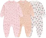 MAMIMAKA Newborn Baby 2-way Zipper Romper Cotton One-piece Jumsuit 3-pack, 0-24 Months