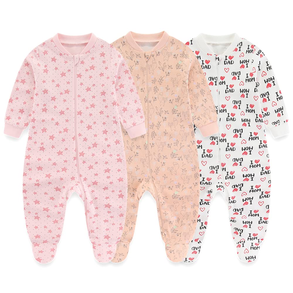 Newborn Baby 2-way Zipper Romper Cotton One-piece Jumsuit 3-pack 0-24 Months