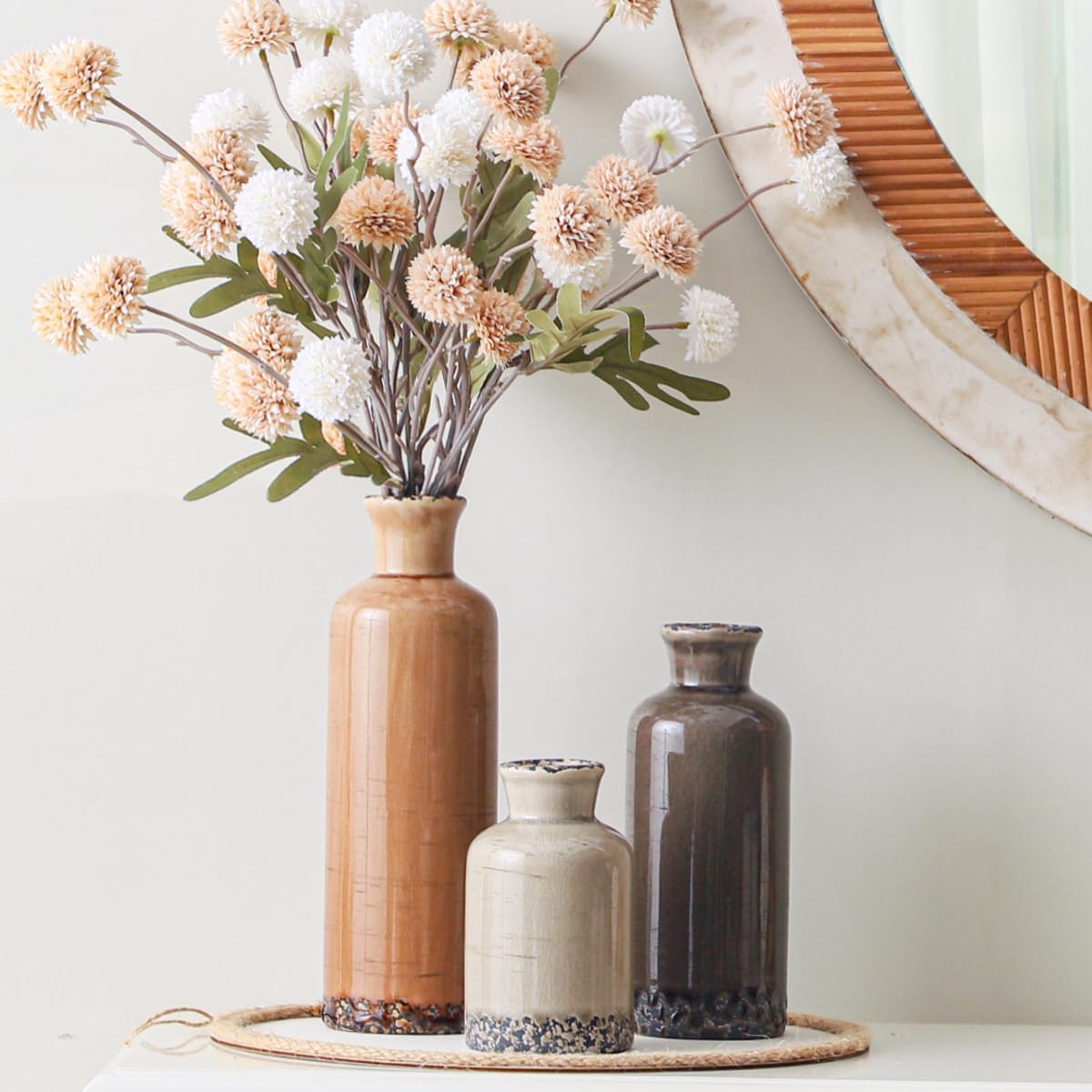 Ceramic Vase Set of 3, Neutral Flower Vases Home Decor, Pottery Rustic Farmhouse Decorative Vases Modern Decor for Table Mantel Entryway Bookshelf Living Room Kitchen Bedroom – Brown Ceramic Vase Set of 3, Neutral Flower Vases Home Decor, Pottery Rustic Farmhouse Decorative Vases Modern Decor for Table Mantel Entryway Bookshelf Living Room Kitchen Bedroom – Brown