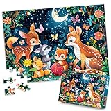 Puzzles for Kids Ages 4-8 - Cute Deer Party in Forest Night - 100 Piece Jigsaw Puzzles for Kids Ages 4-6 6-8 8-10 Year Old Children Puzzles for Boys and Girls Educational Learning Toys and Gifts