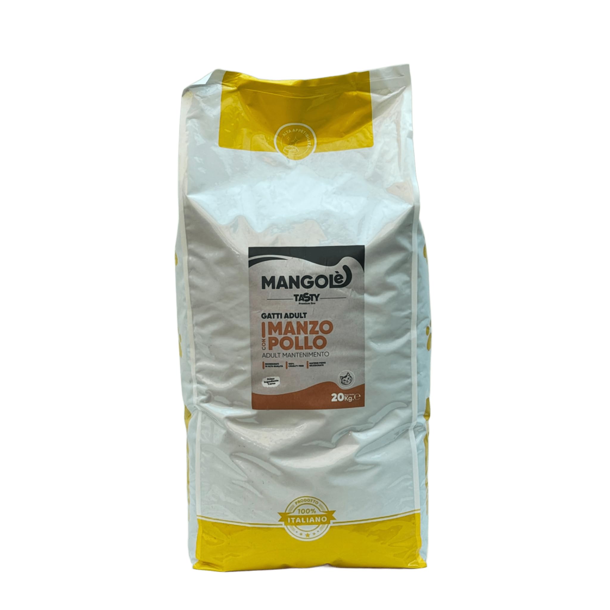 Mangolè Tasty Cat Adult Manzo Pollo 20 kg Croccantini per Gatti Adulti Alimento Completo con Taurina e Proteine Animali 27% Made in Italy