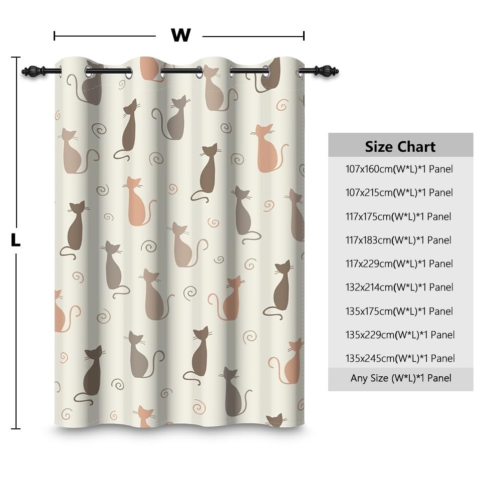 135x245cm Rideau occultant à Motifs de Chats animé Chaton coloré Silhouette arrière Cloisons isolantes Rideaux à œillets pour fenêtre Chambre d'enfant garçon ou Fille Salon,1 Panneau Simple