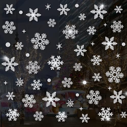 Caiery Silver Snowflakes for Christmas Window Window Christmas Stickers for Windows, Snowflake Stickers Glass Window Showcase, Cool Static Stickers