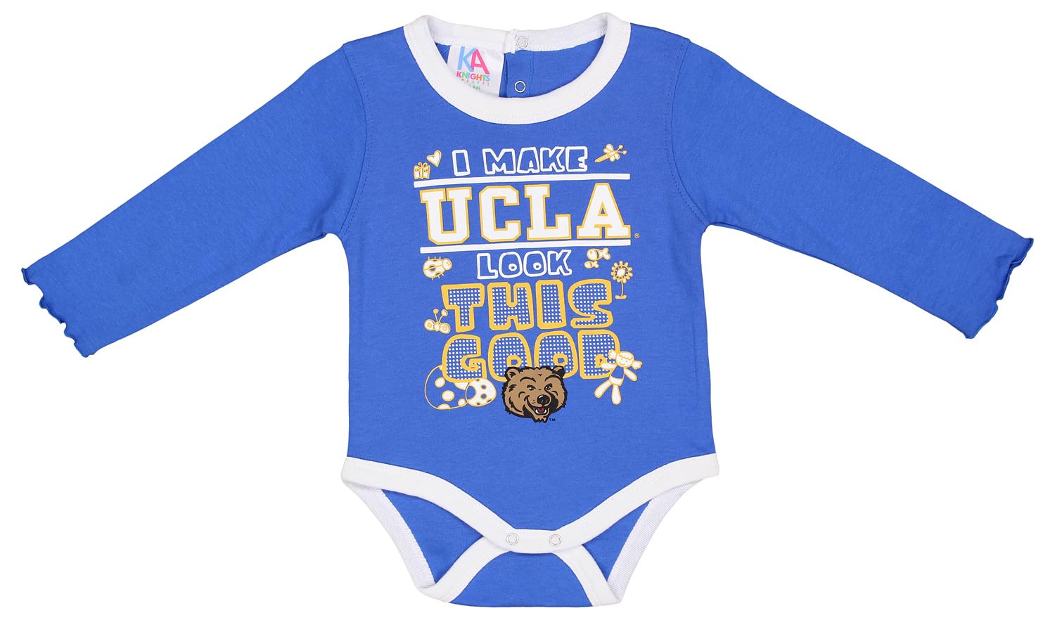 Knights Apparel NCAA UCLA Bruins Newborn and Infant Girls 0-24 Months 3-Pack Creeper Bodysuit Set, 6 Months