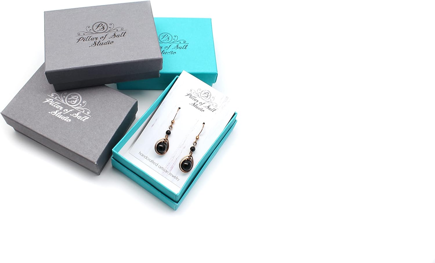 Pillar of Salt Studio Handcrafted Solid Copper Earrings with Black Onyx Gemstone (Antiqued Copper, 1" drop) - Image 5