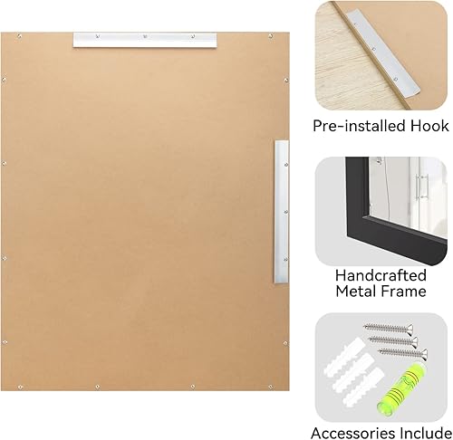 Miniatura 3 de Espejo de baño negro de 24 x 30 pulgadas, espejo rectangular de tocador con marco de metal, espejo decorativo rectangular montado en la pared para