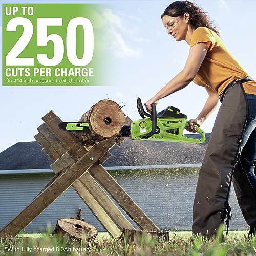 Image of Greenworks 40V 18 inch Brushless Cordless Chainsaw (Great For Tree Felling, Limbing, Pruning, and Firewood), 8.0Ah Battery and Rapid Charger Included