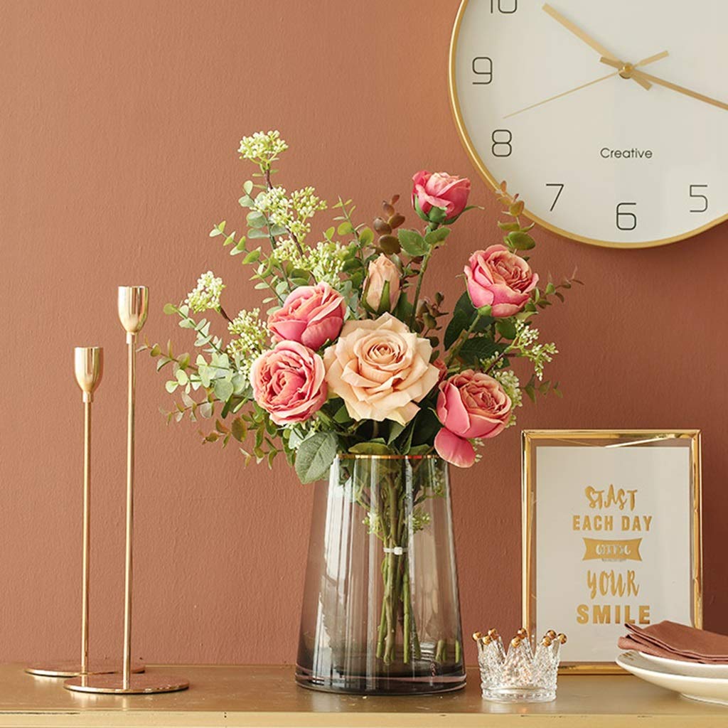 YYDS Set di vasi di fiori artificiali con vaso di vetro Set di fiori finti piante mazzi di fiori finti per la casa/camera da letto/salotto/sala da pranzo decorazione fiori artificiali
