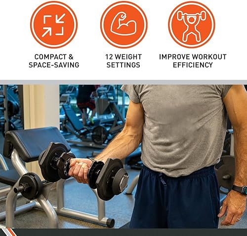 Miniatura 5 de BodySport - Mancuernas ajustables de 40 libras, incluye 12 pesas libres, que van de 3 a 40 libras, ideales para entrenamientos de gimnasio en casa y