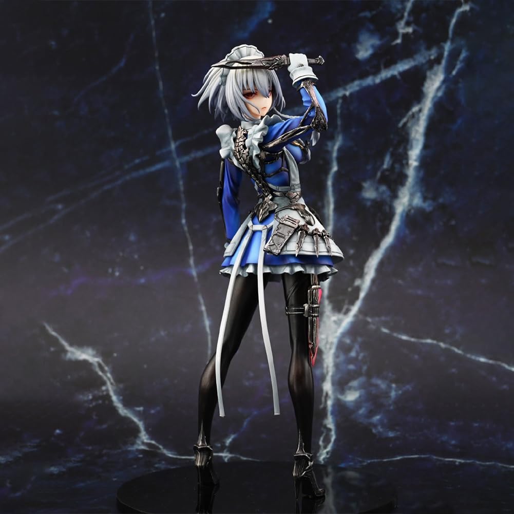 Sakuya Izayoi Figure Statue, 26cm Fighting Pose Maid Style Original Painting Figure Sakuya Izayoi Statue Model Handmade Collectible Desktop Decoration Gifts
