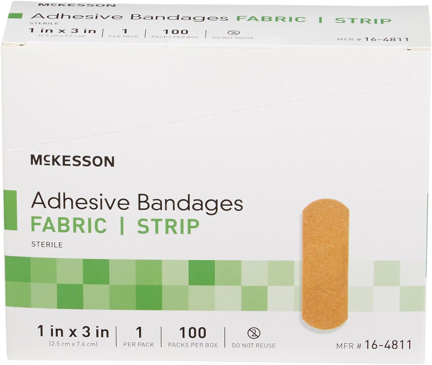McKesson Adhesive Bandages, Sterile, Fabric, Tan, 1 x 3 in, 100 ct | Fabric Strip