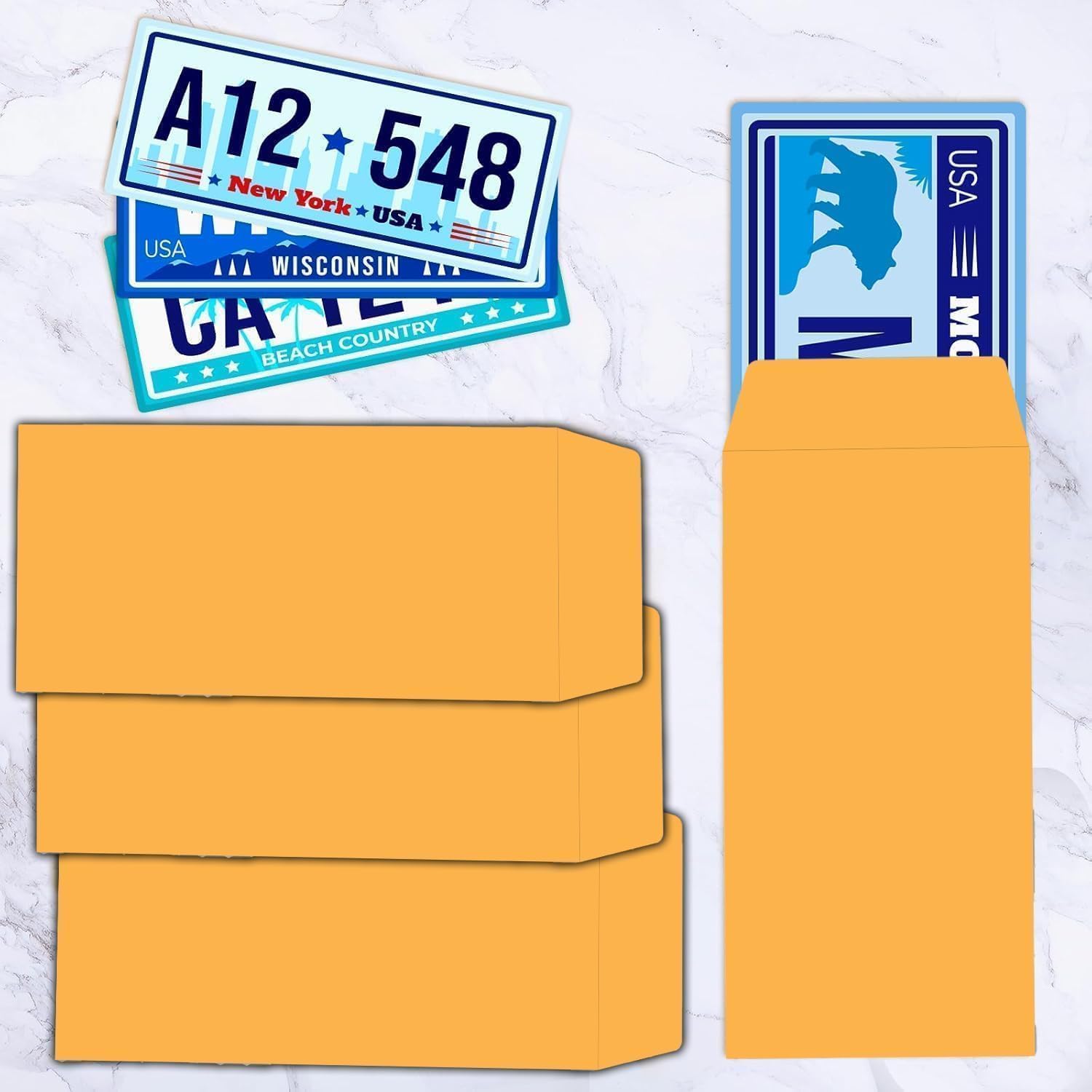 MICRO TEC Plain License Plate Envelopes – 13" x 6-1/2" with Moist Closure – Secure Paper Sleeve for Plate Mailing or Storage – Fits Standard Tags – Car Dealership Supplies – Pack of 250