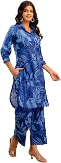 LABEL ADRIJA Floral Print Pure Cotton Tunic Shirt Pant Cord Set Kurta Pant Set for Women Price In India