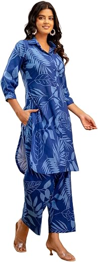 LABEL ADRIJA Floral Print Pure Cotton Tunic Shirt Pant Cord Set Kurta Pant Set for Women