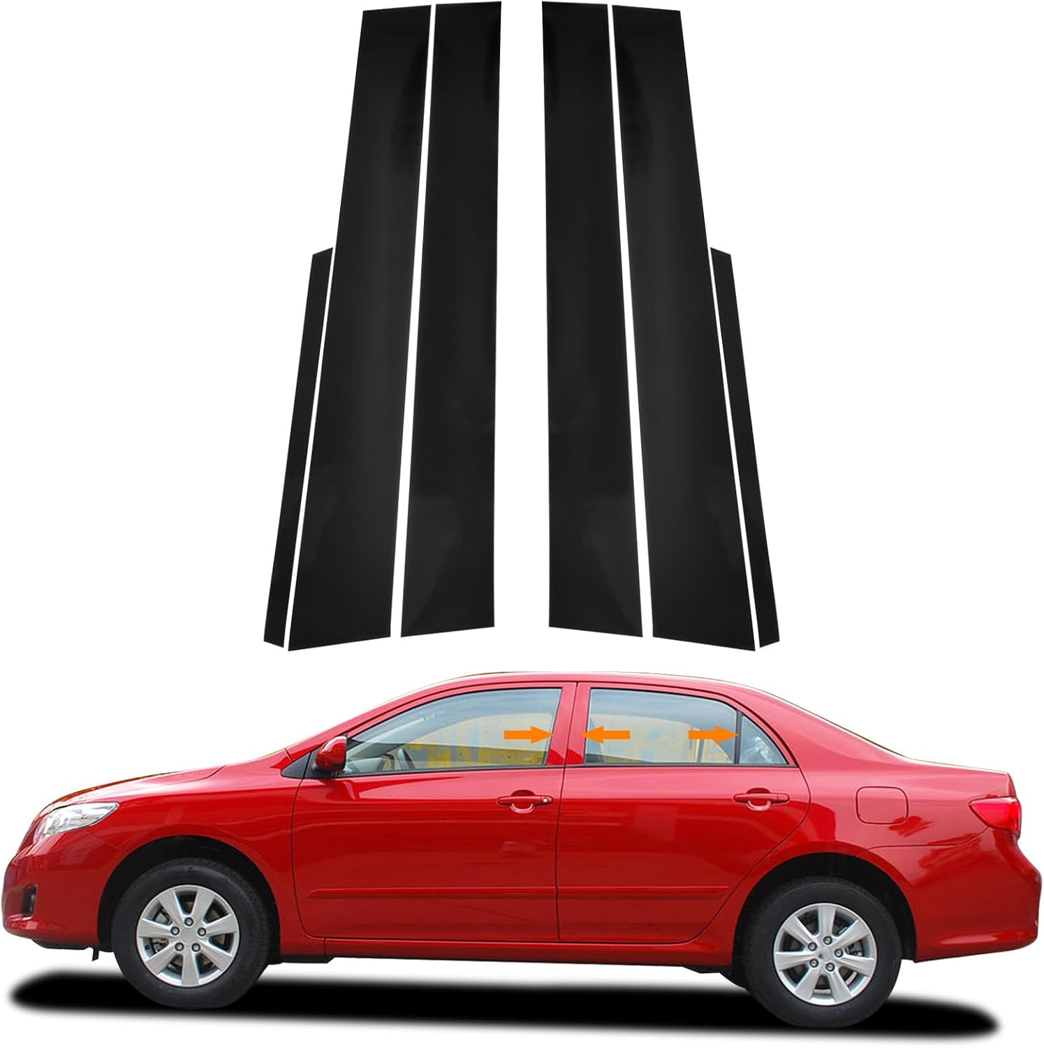 Bilisin Door Pillar Posts Trim Kit Compatible with Toyota Corolla 2003-2008 Exterior Accessories, Anti Scratched Glossy Black Center Side Window Molding Cover Stickers (6Pcs)