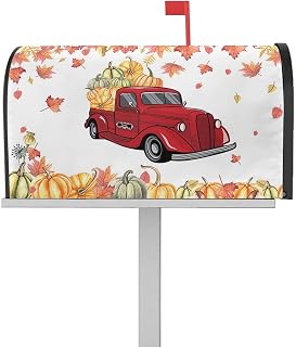 Mailbox Cover Magnetic Autumn Pumpkin Harvest Red Farm Truck Mailbox Covers Standard Size 21x18in,Mailbox Covers Wrap Post Letter Box Cover for Garden Yard Outdoor Decor Thanksgiving Maple Leaf