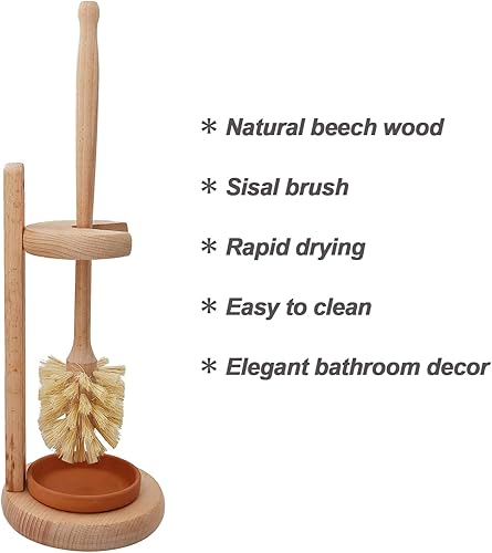 Miniatura 2 de CRAKTH Juego de escobilla de inodoro y soporte de madera, cepillo limpiador de inodoro de madera de haya para baño, cerdas de sisal natural con
