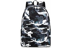 Rugged Camo Black Backpack for Boys, Girls, Elementary, Teenagers - Waterproof and Lightweight for School