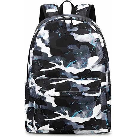 Rugged Camo Black Backpack for Boys, Girls, Elementary, Teenagers - Waterproof and Lightweight for School