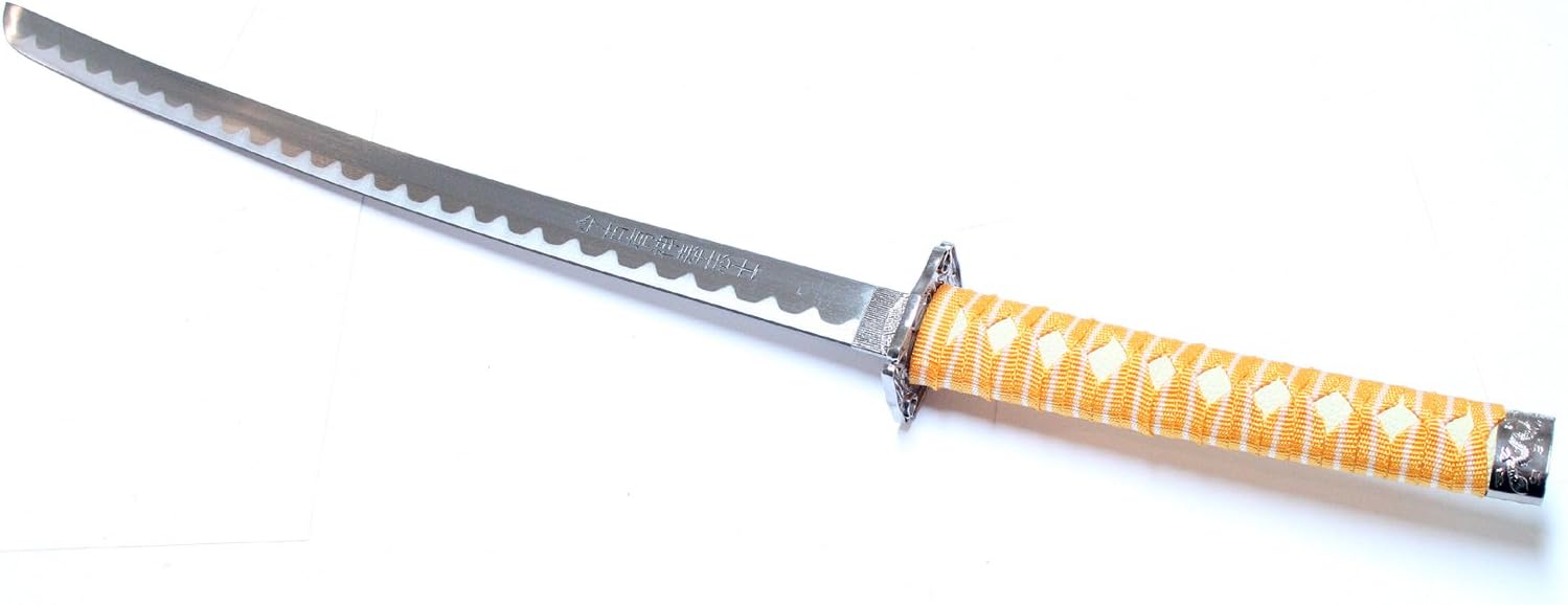3 Pc Yellow & Orange Dragon Design Samurai Katana Swords Set with Stand
