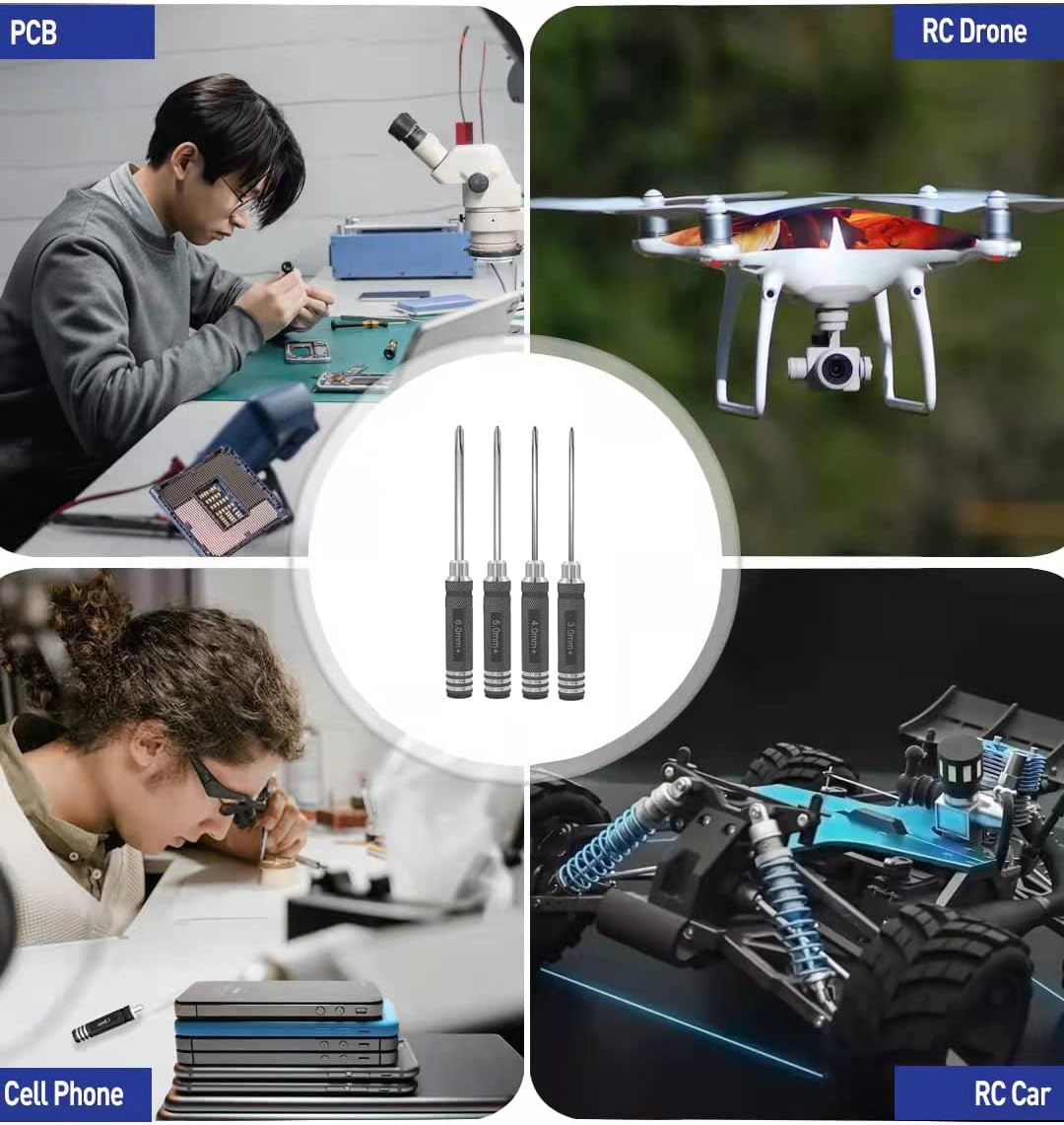 Drone Tool kit - 4Pcs Phillips Screwdriver Steel Tool Set 3.0/4.0/5.0/6.0mm Mini Hand Tools for RC Model Helicopter Boat Cars