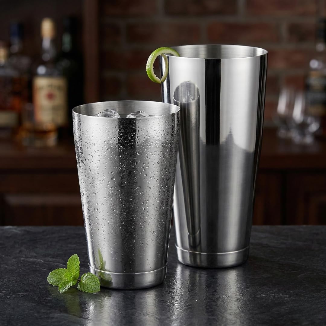 Boston Cocktail Shaker Set (2-Piece) – Premium Weighted Stainless Steel Tin-on-Tin Bartender Kit – Unbreakable & Leakproof Mixer for Home Bar Martini & Mocktails (Silver, 750ml/550ml)-image-44