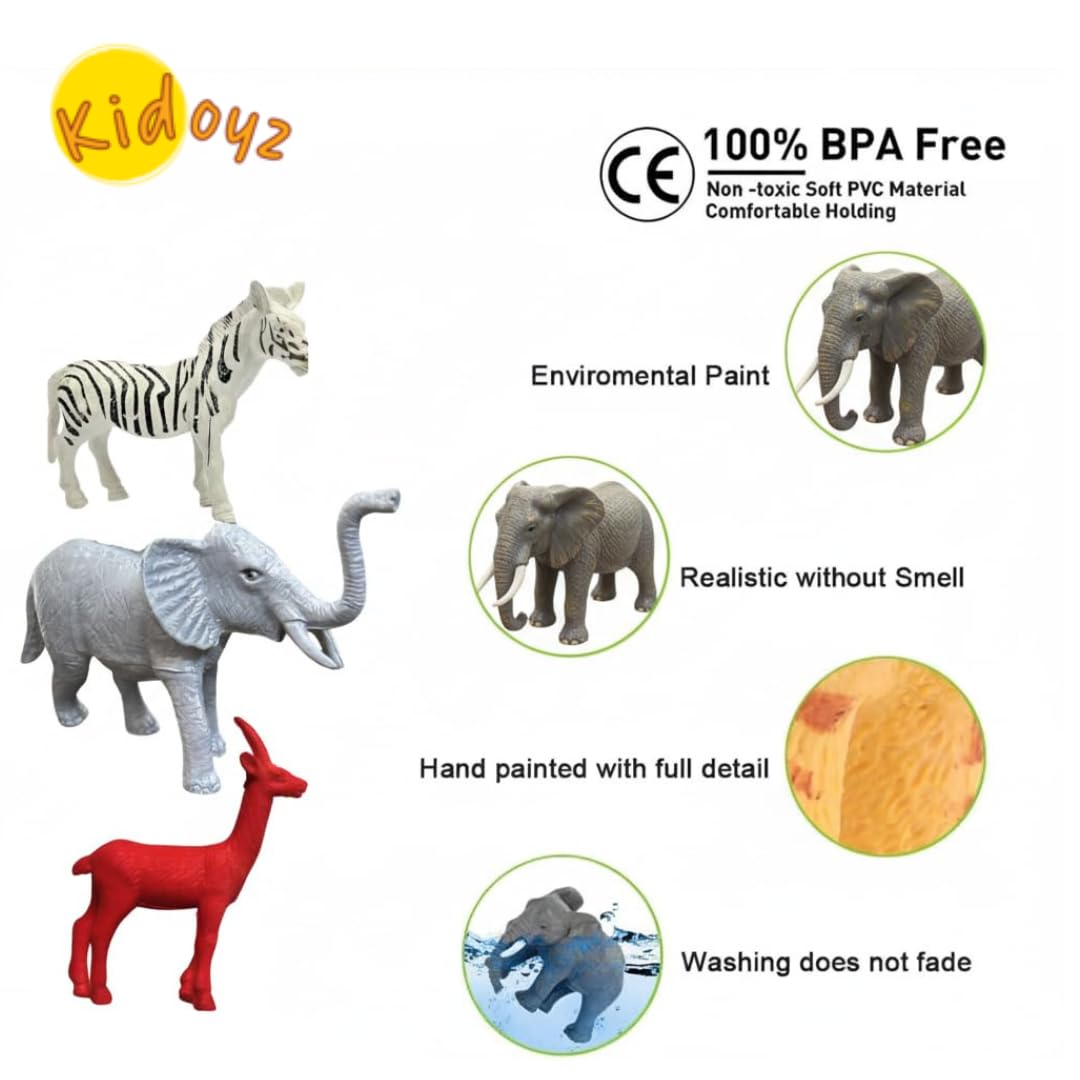Kidoyz Jungle Animal Figurines Playset | Realistic Safari Wild Zoo Animal Toys, Rubber Cake Toppers & Party Supplies for Kids & Toddlers (12 Pcs Set) 2