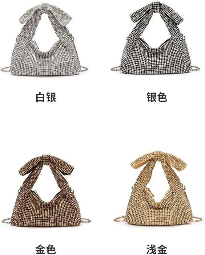 [小さな店] 女性用クリスタルイブニングバッグ - ラインストーンのリボン付きショルダー/クロスボディバッグ、エレガントなパーティー