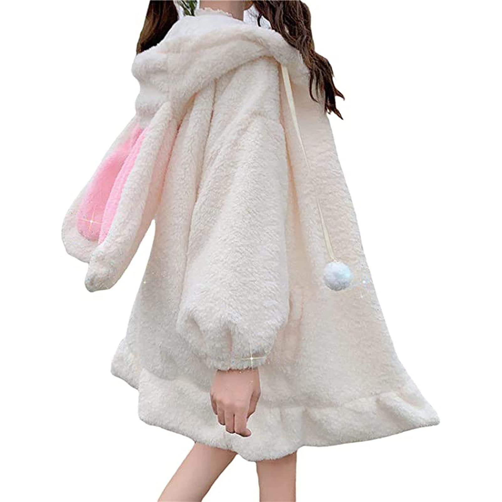 Damski Sweter z Kapturem Śliczne Ucho Królika Sweter z Długim Rękawem Kawaii Puszysty Puszysty Królik Bluza z Kapturem Cosplay Kurtka z Kapturem Grzywa Topy Dla Nastoletnich Dziewcząt