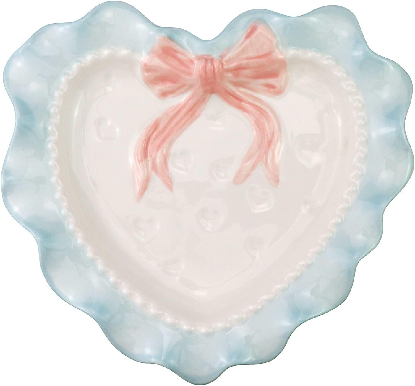 Bitray Lovely Ceramic Heart Shaped Dessert Plate Wavy Lace Plate for Kitchen Party Decoration (Blue)