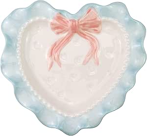 Heart-Shaped Ceramic Salad Plates - 10" Appetizer Plates, Floral Pattern, Microwave & Dishwasher Safe, Set Of 4