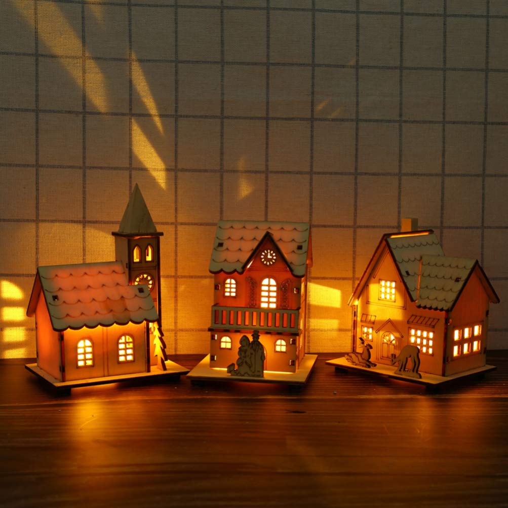 Toddmomy Decorazione Natalizia Illuminazione Led Beige in Legno Ornamento Caldo e Chic a Forma di Casetta Piccola per Festa di Natale