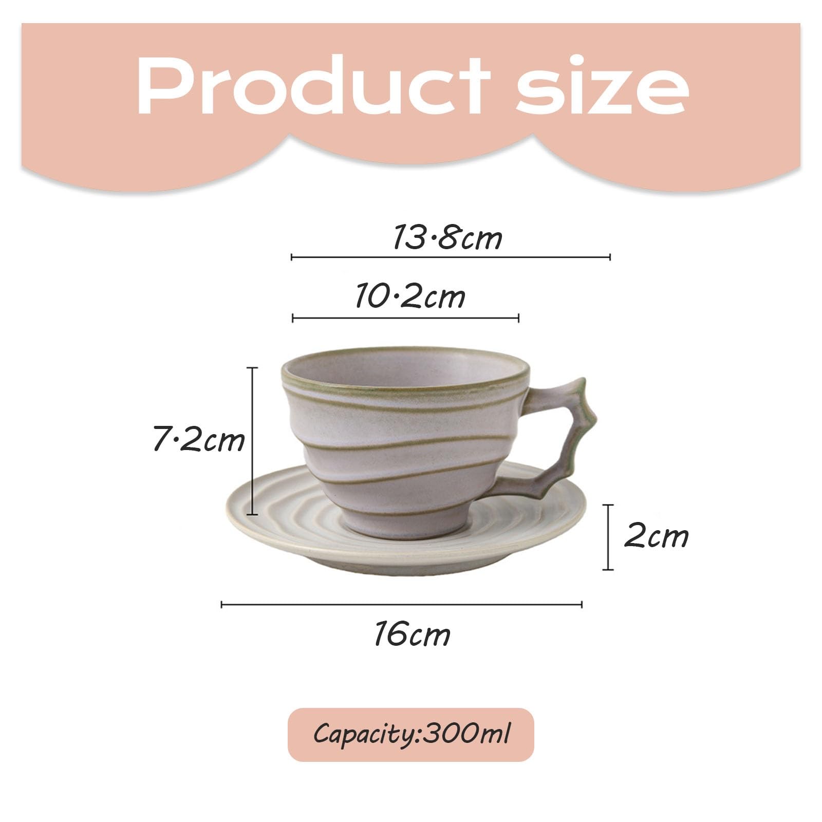 Ceramiczny zestaw filiżanek do kawy, kreatywny kubek 300 ml z talerzem, idealny do popołudniowej herbaty, śniadania i codziennego użytku, idealny do domu i biura