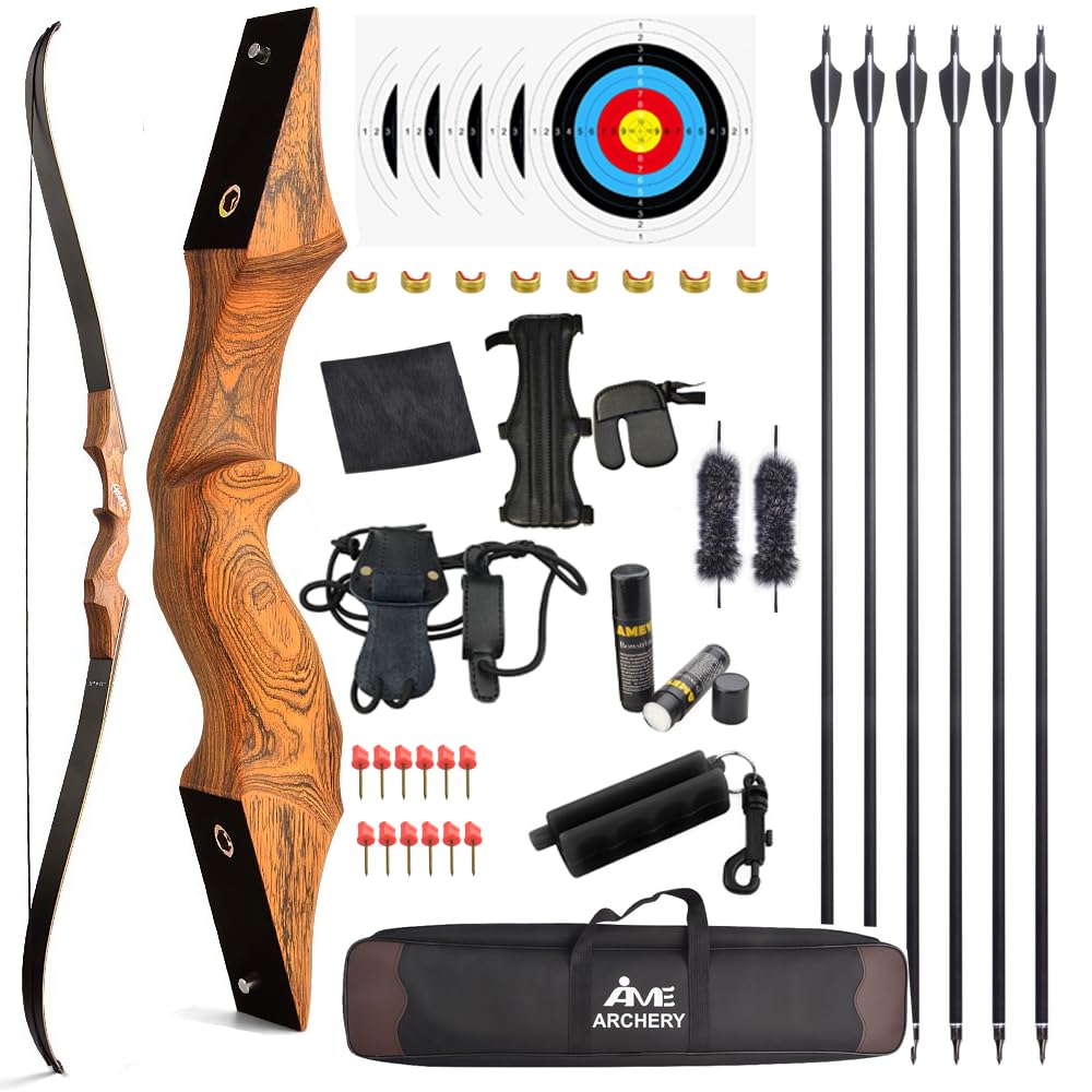 60” Black Hunter Original Recurve Bow Set American Hunting Longbow Archery Woodbow 20-60lbs Right/Left Handed for Archery Hunting Shooting Practice (Left hand Orange, 35 Ibs)