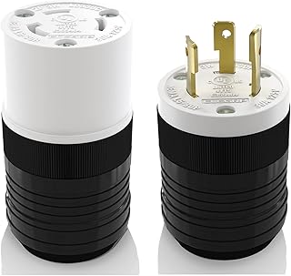 ELEGRP NEMA L5-30P & NEMA L5-30R Locking Plug and Connector Set, Generator Twist Lock Plug Socket, 30 Amp 125V 2 Pole 3 Wire Grounding, Industrial Grade Heavy Duty, UL Listed (1 Set, Black/White)